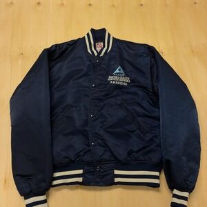Vintage Game Sportswear Jacket Mens Large Blue Alcan Satin Varsity Workwear USA
